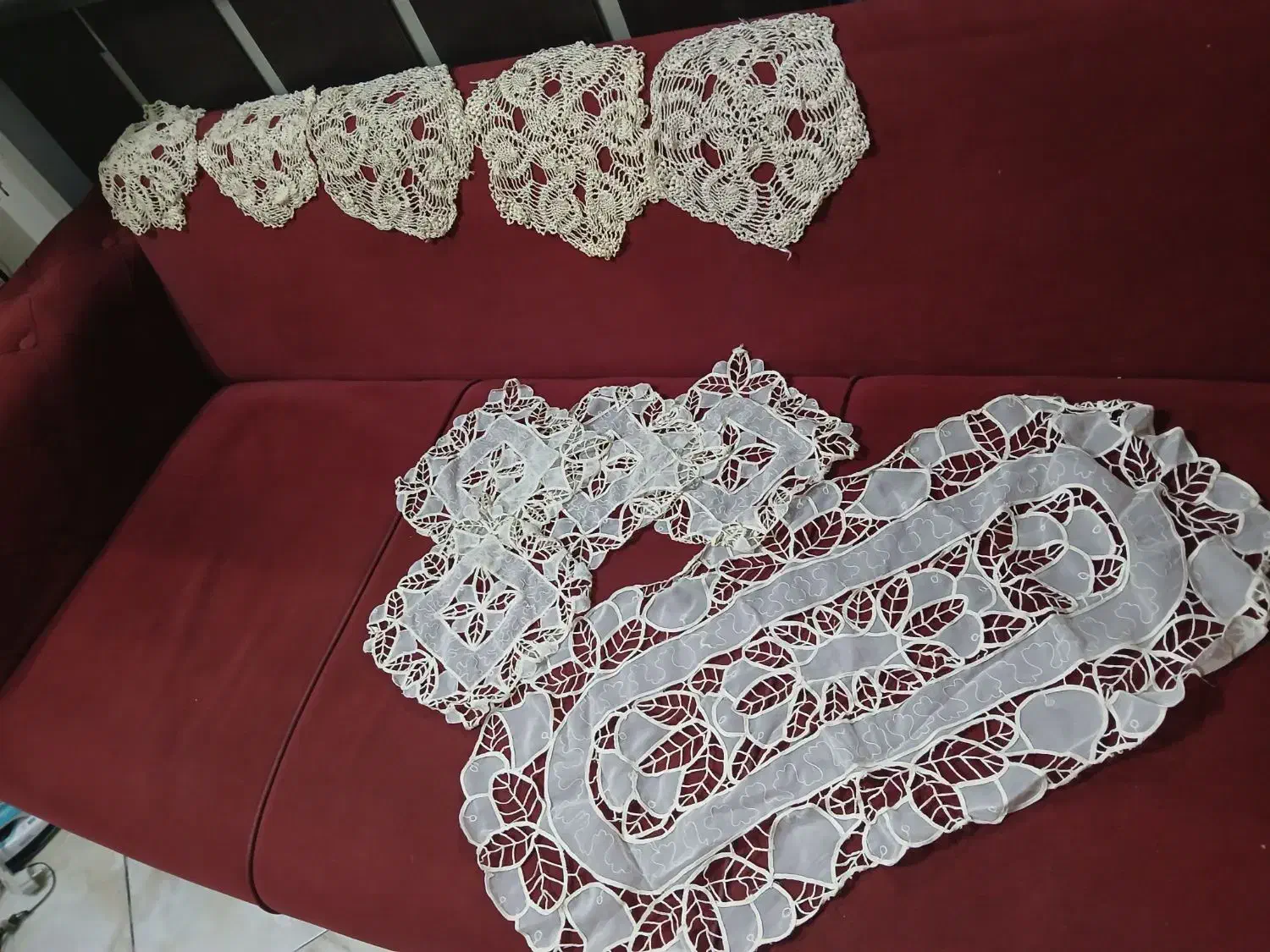 رومیزی قدیمی  دست بافت|پرده، رانر، رومیزی|مشهد, سناباد|دیوار