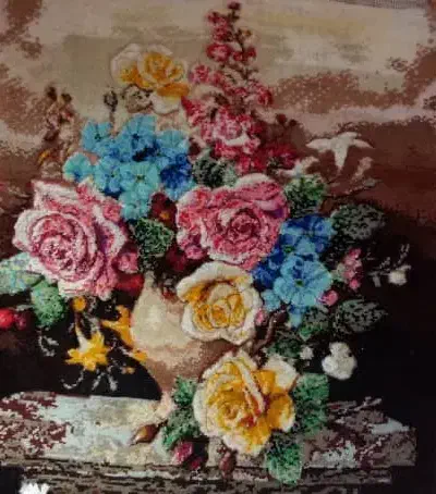 تابلو فرش دستبافت گل و گلدان سفالی|تابلو فرش|تهران, شهرک دانشگاه|دیوار