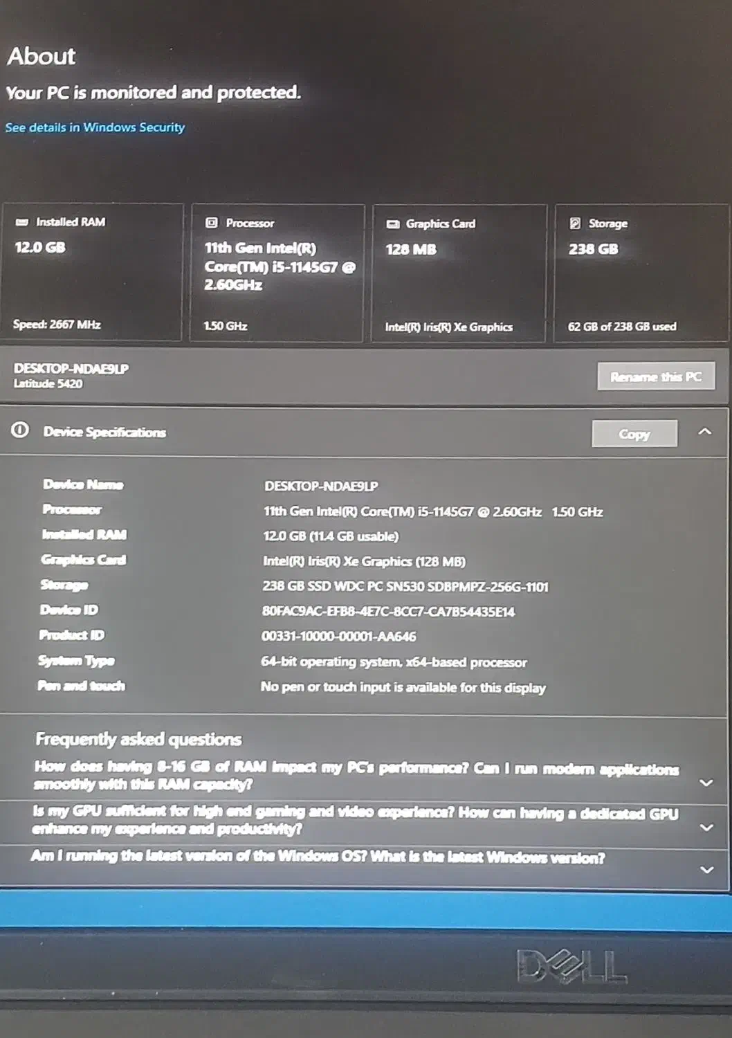لپتاپ نسل ۱۱ دل ۵۴۲۰  i5 1145g7 با رم ۱۲|رایانه همراه|تهران, علی‌آباد|دیوار
