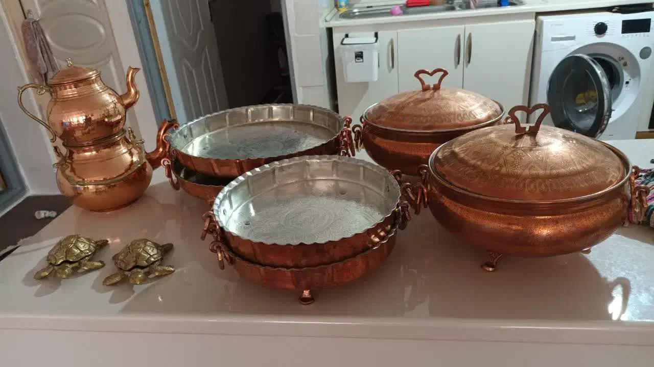 ظروف مسی نو مناسب جهیزیه|ظروف سرو و پذیرایی|عجب شیر, |دیوار