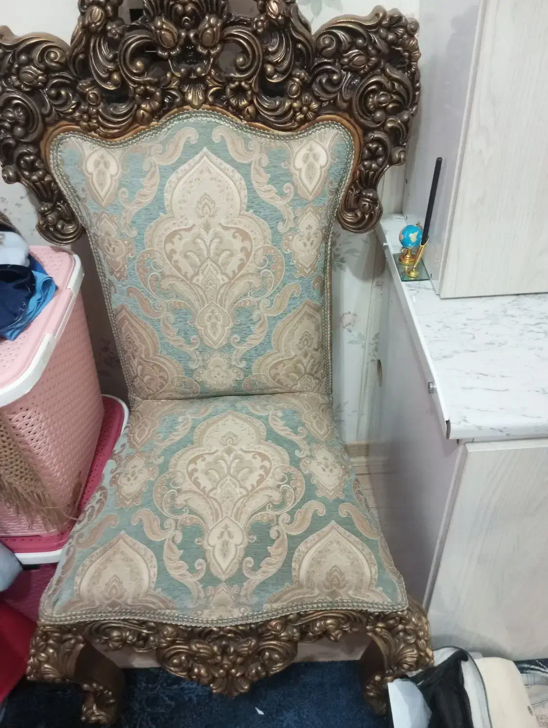 مبل سلطنتی فیروزه ای چوب نه نفره|مبلمان خانگی و میز عسلی|بندر انزلی, پرستار|دیوار