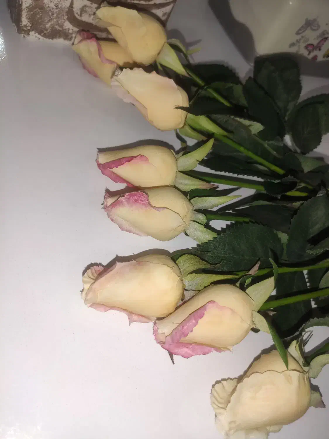 گل رز لمسی سفید صورتی|گل مصنوعی|لنگرود, |دیوار