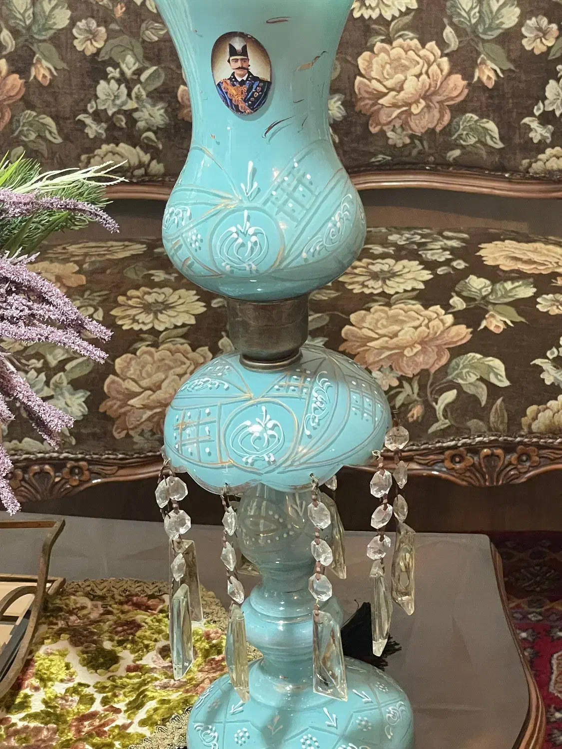 فروش یک عدد شمعدان لاله عباسی فیروزه ای رنگ|لوستر و چراغ آویز|آکند, |دیوار