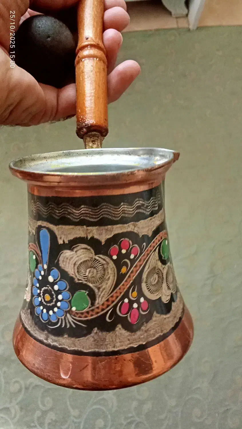 قهوه جوش مسی اصل ترکیه با مینا کاری|قوری، کتری، قهوه‌ساز دستی|پرند, فاز ۴|دیوار