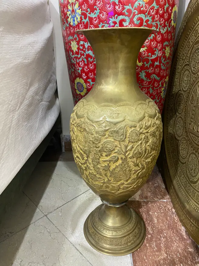 گلدان برنجی قلمکاری|کلکسیون اشیاء عتیقه|تهران, نبی اکرم|دیوار