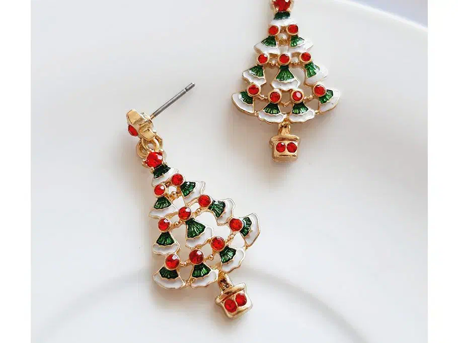 گوشواره آویز کوتاه درخت کاج نگینی بدون پک چند رنگ|بدلیجات|قزوین, |دیوار