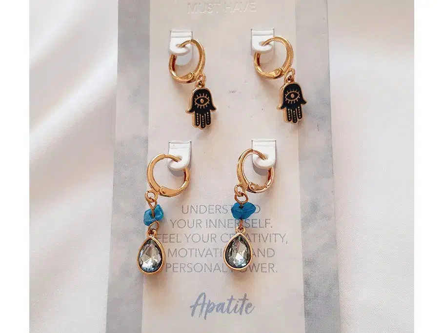 گوشواره حلقه ای آویزدار دوتایی آپاتیت - آبی|بدلیجات|یزد, |دیوار