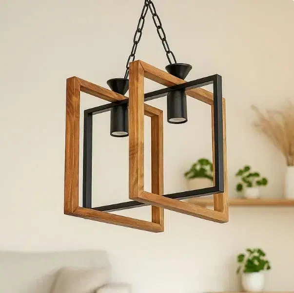 لوستر 2 شعله چوبی شاهان تک مدل WOOD 8/لوستر مدرن|لوستر و چراغ آویز|تهران, امین حضور|دیوار