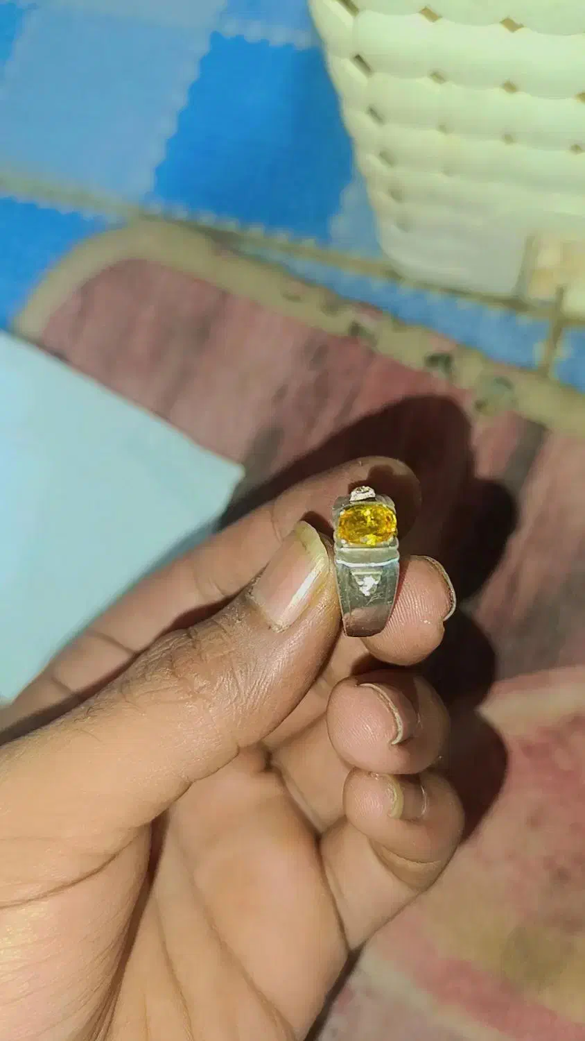 انگشتر نقره با نگین سیترین اصل و مخراج الماس|جواهرات|آبادان, |دیوار