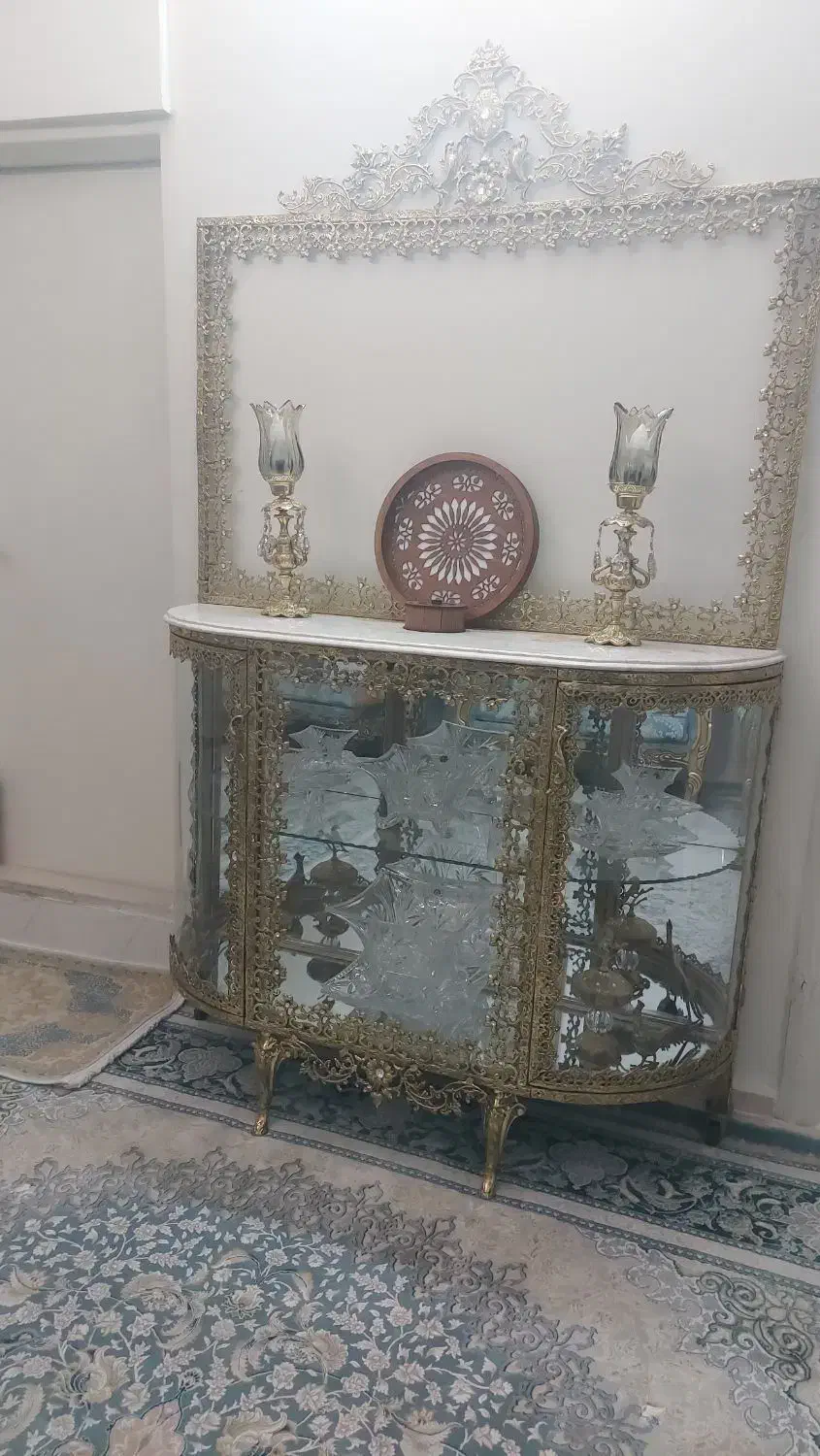 اینه و کنسول شمعدان برنز برنج طول۱۲۰|بوفه، ویترین، کنسول|ری, شهادت|دیوار