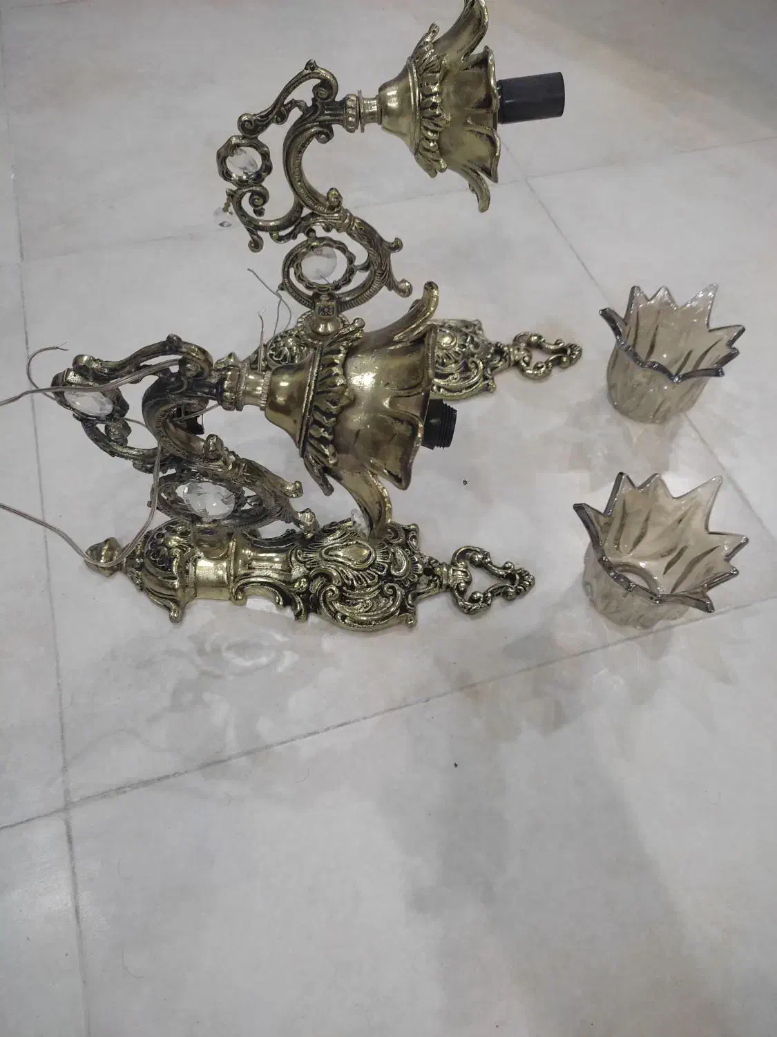 دیوار کوب برنزی جفت|لوستر و چراغ آویز|زنجان, |دیوار