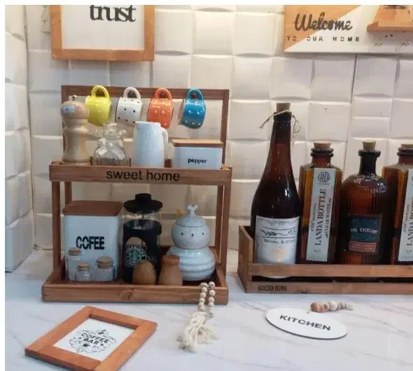 استند دوطبقه اویزدار چوبی  پاسماوری و روغن ریز|آب‌چکان و نظم‌دهنده ظروف|مشهد, سپاد|دیوار