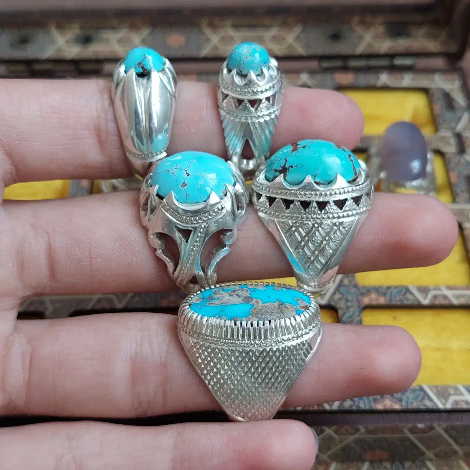 انگشتر نقره عقیق یمن، باباقوری و فیروزه|جواهرات|یزد, |دیوار