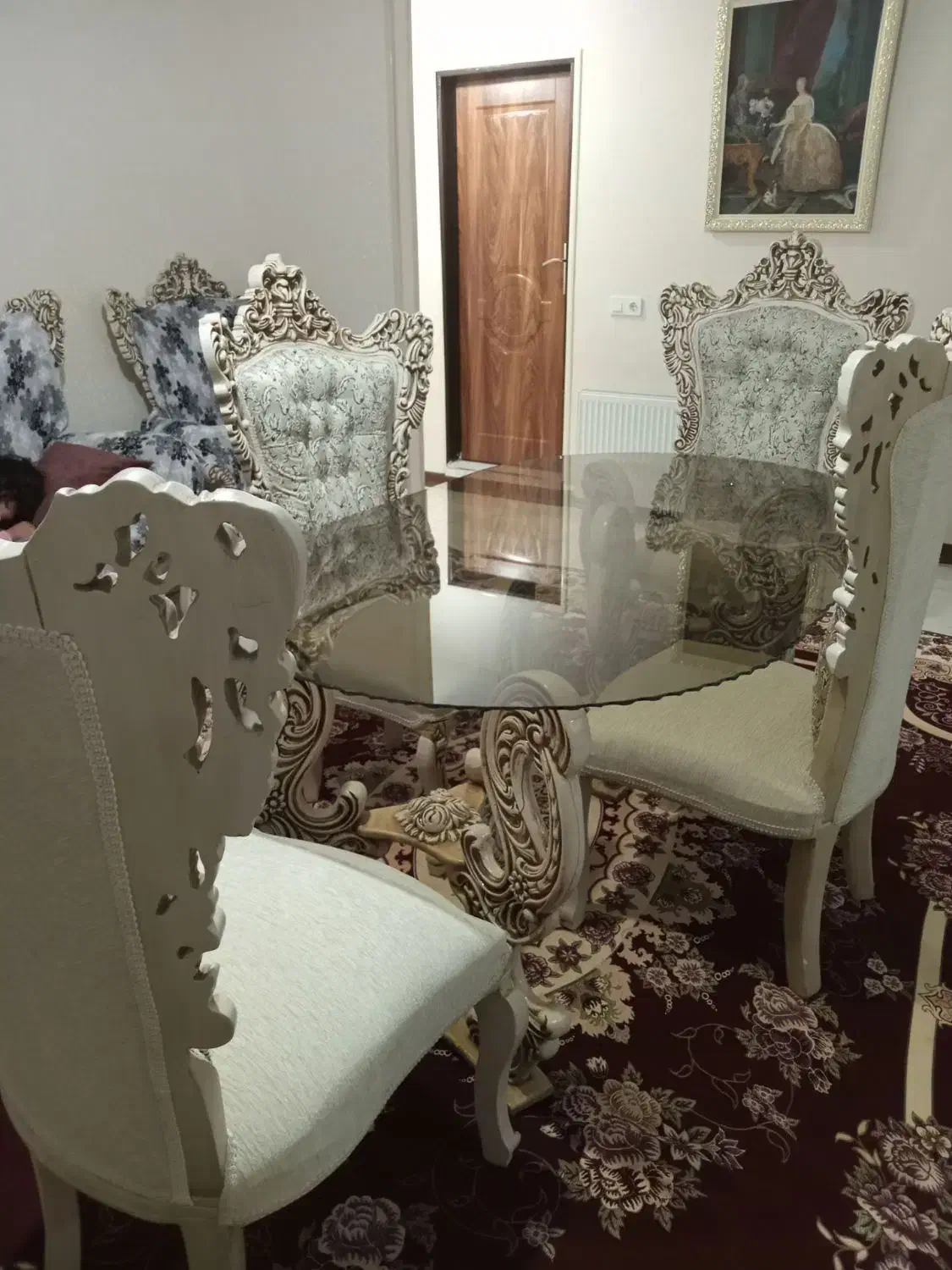 غذاخوری چهارنفره جنس چوب پارچه ترک اصل بامیز|میز و صندلی غذاخوری|ماکو, |دیوار