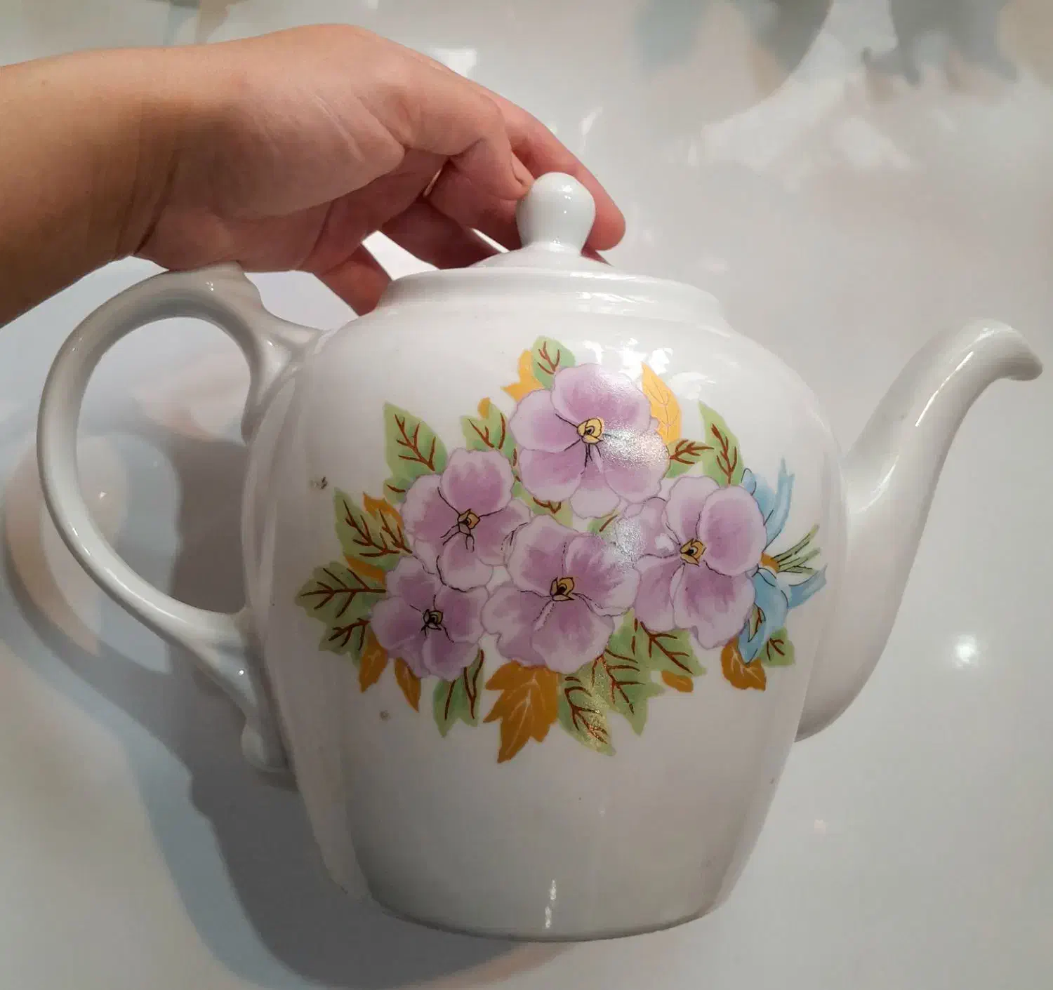 قوری خیلی بزرگ گل یاسی هیئتی کاملآ نو|قوری، کتری، قهوه‌ساز دستی|خشکبیجار, |دیوار