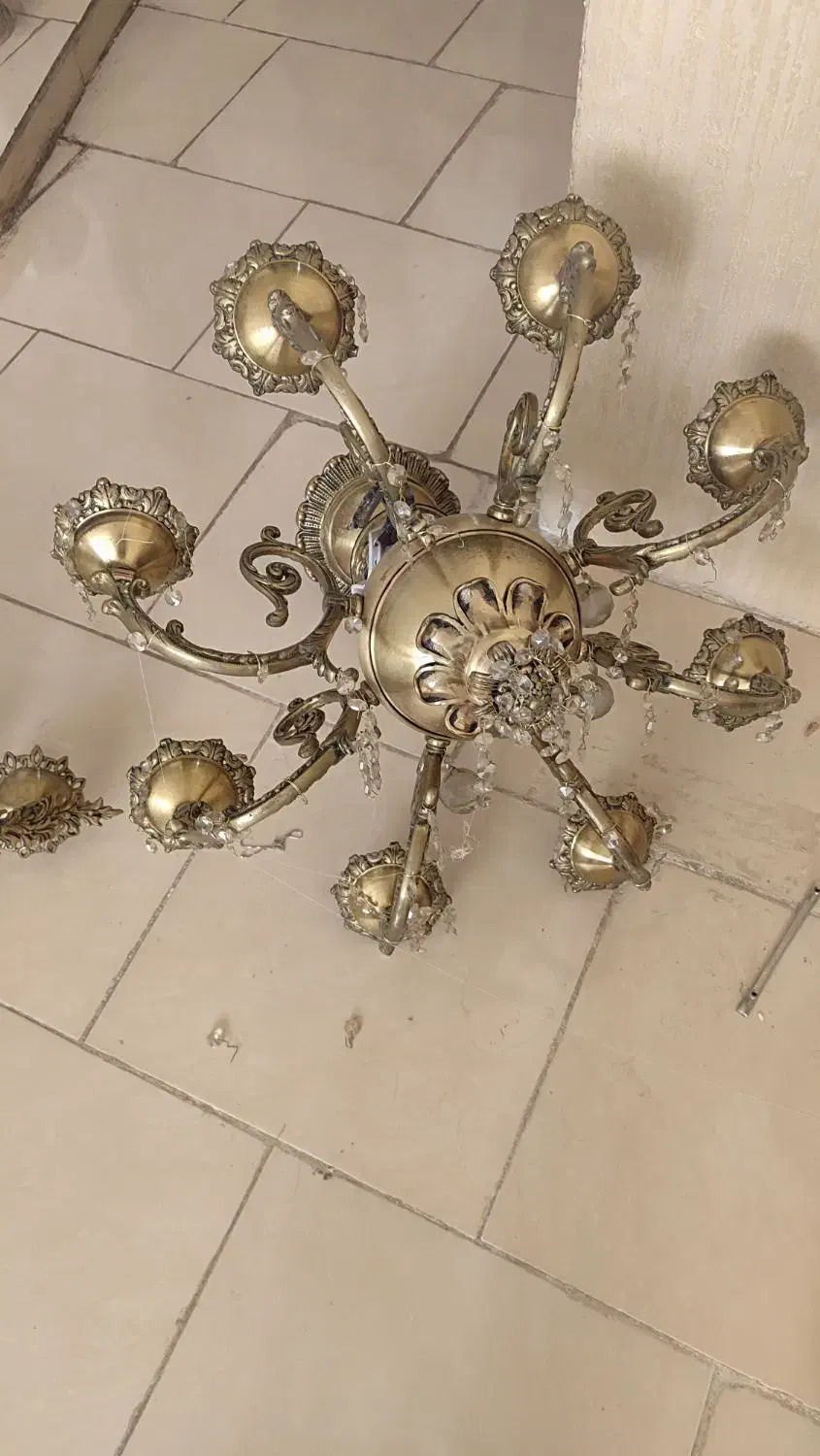 وسایل برنجی  لوستر. شمعدان. میز اتو.میز برش|لوستر و چراغ آویز|مشهد, طلاب|دیوار