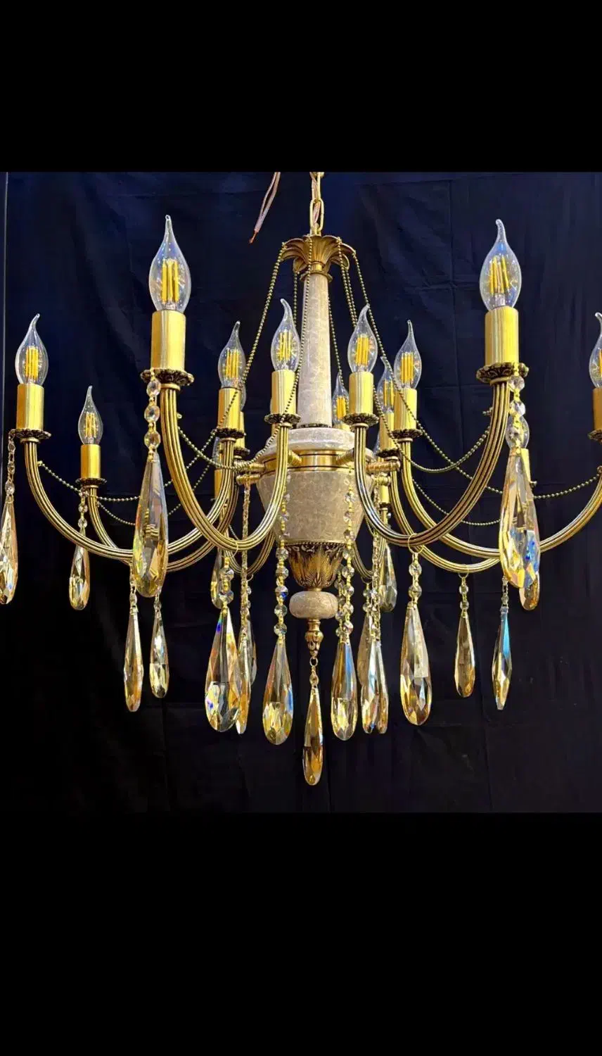 لوستر سنگی برنزی شش شاخه ۱۲ شعله|لوستر و چراغ آویز|نسیم‌شهر, |دیوار