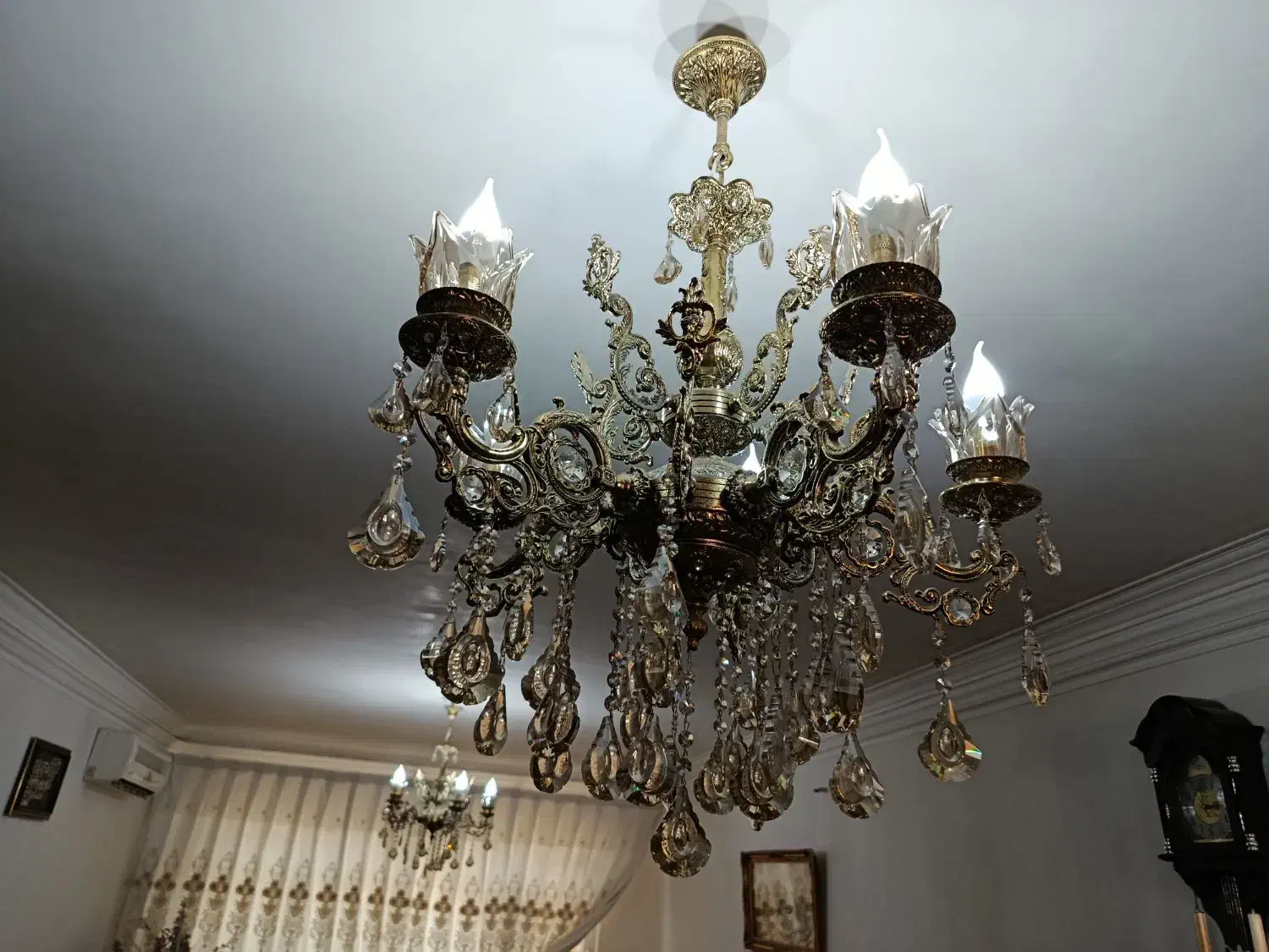 لوستر ۵ شعله اصل برنز|لوستر و چراغ آویز|قزوین, |دیوار