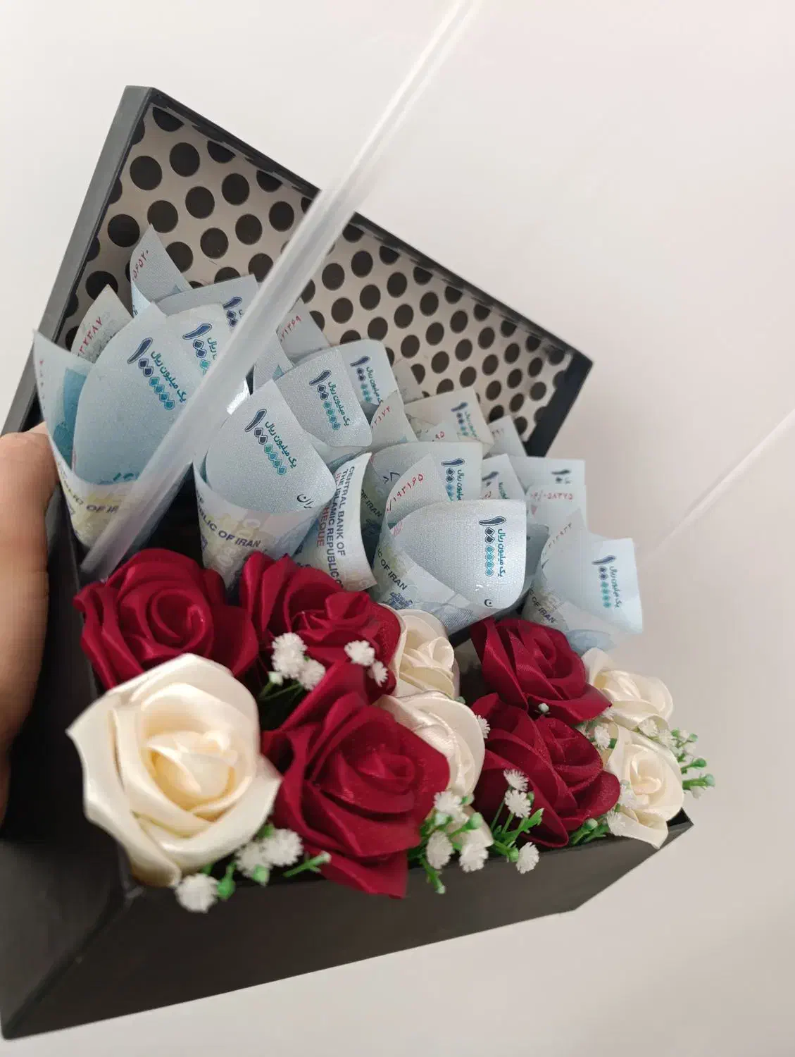 باکس پول آرایی با گل های روبانی|صنایع دستی و سایر لوازم تزئینی|قره چای, |دیوار