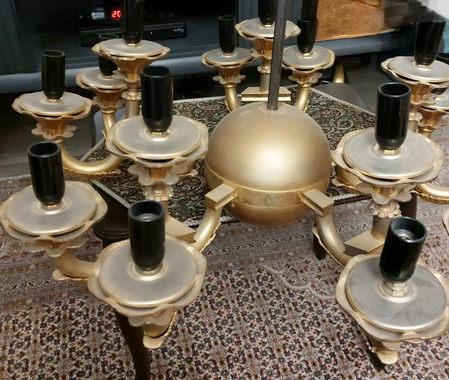 جفت لوستر ۱۵ شاخه آب طلا|لوستر و چراغ آویز|تبریز, |دیوار