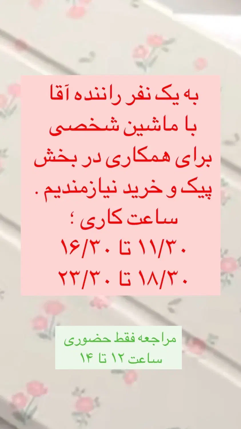 ننیروی اقا با ماشین شخصی پیک رستوران|استخدام حمل و نقل|زنجان, |دیوار