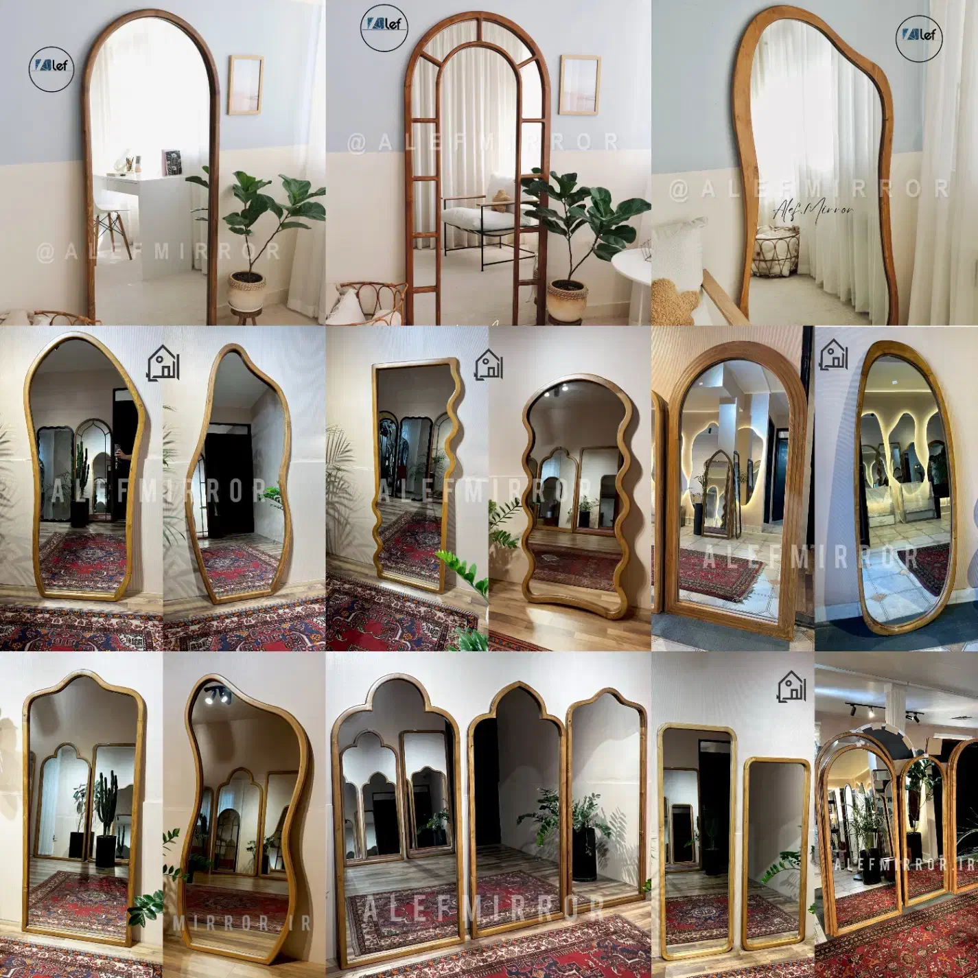 انواع آینه های دیواری الف با چوب روس|آینه|تهران, اتحاد|دیوار