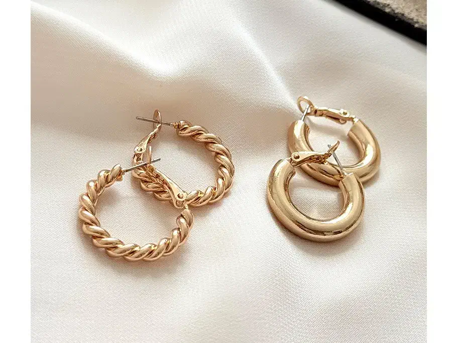 گوشواره حلقه ای دو جفتی ساده و پیچی طلایی|بدلیجات|زاهدان, |دیوار