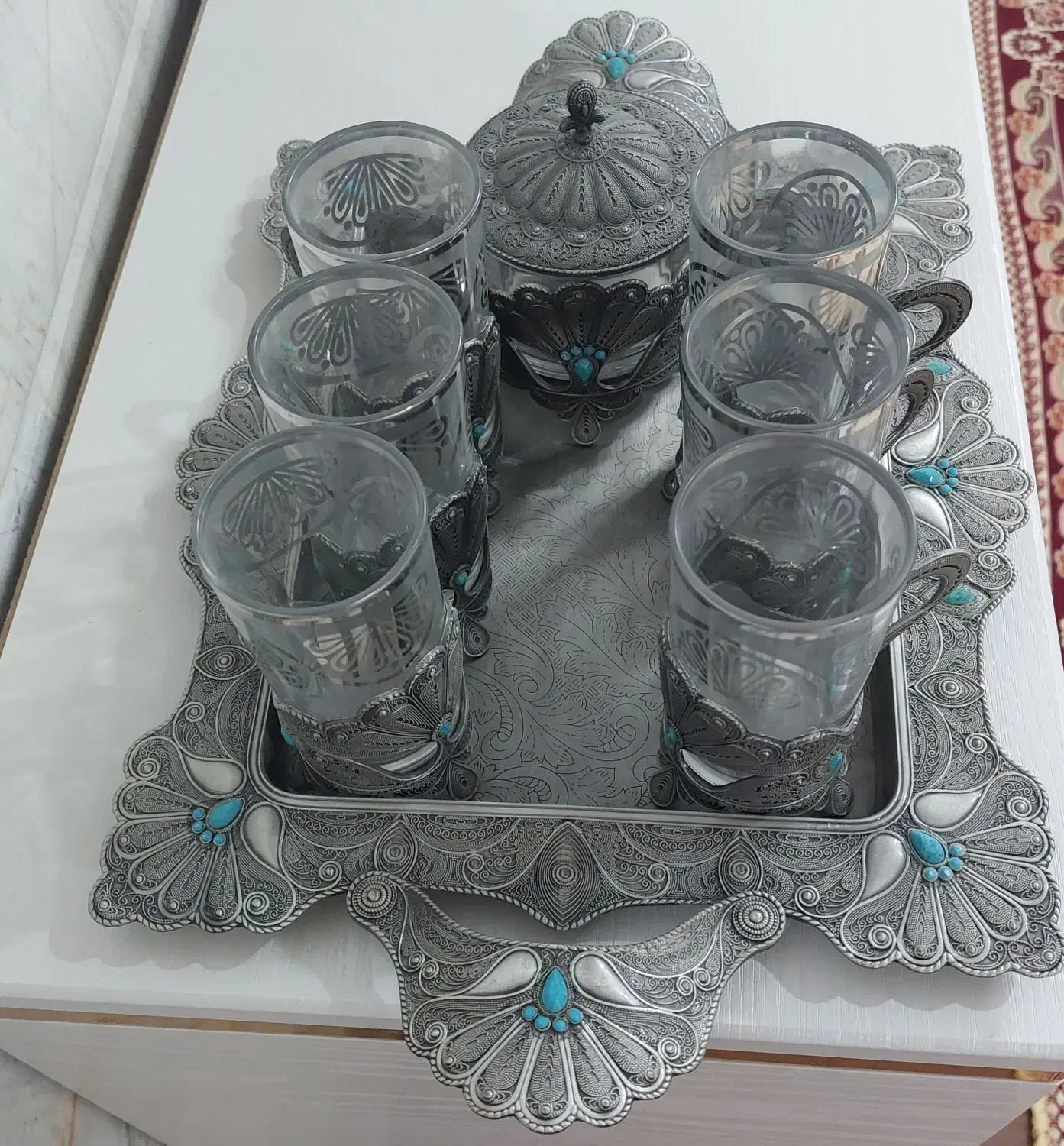 سرویس چای خوری پیونر نگین دار|ظروف سرو و پذیرایی|قم, باسکول|دیوار