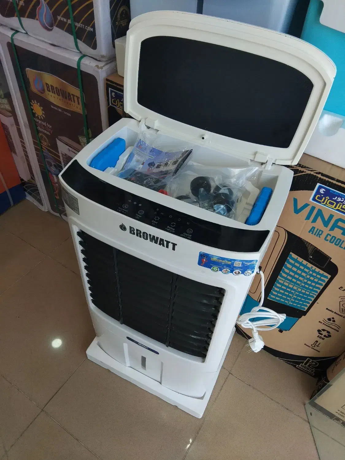 کولر پرتابل برووات ، کنترل دار و پنل تمام تاچ|کولر آبی|میانه, |دیوار