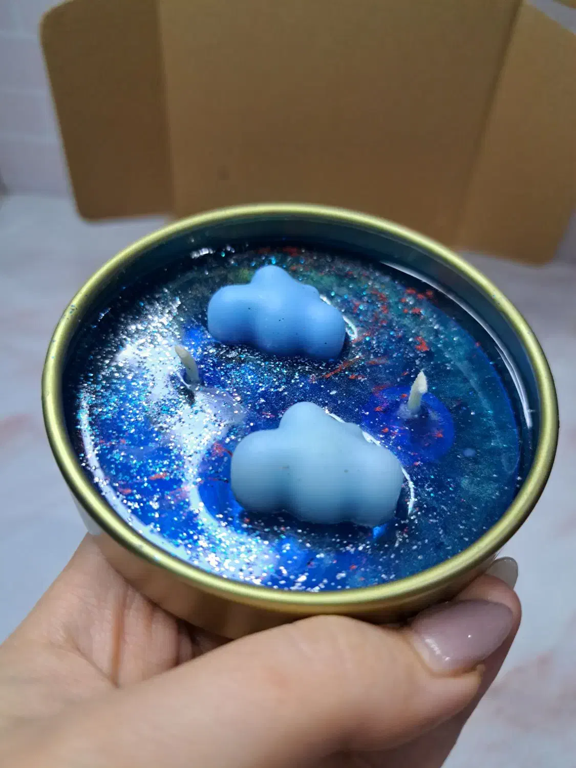 شمع آسمونی دستساز،دکوری معطر با طرح ابر و کهکشان|صنایع دستی و سایر لوازم تزئینی|کرج, عظیمیه|دیوار