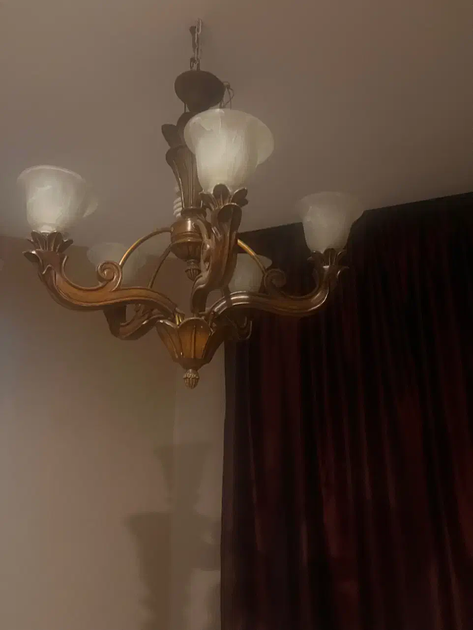 لوستر چوبی پنج شاخه|لوستر و چراغ آویز|تهران, شهرک چیتگر|دیوار