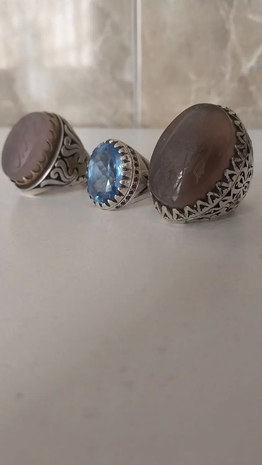 فروش سه انگشتر نقره با سنگ های توپاز.عقیق|جواهرات|بندر ماهشهر, |دیوار