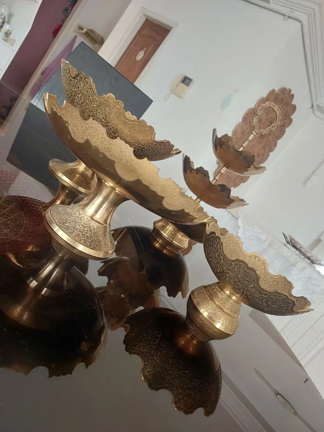 سرویس پذیرایی برنجی هندی|ظروف سرو و پذیرایی|گنبد کاووس, |دیوار