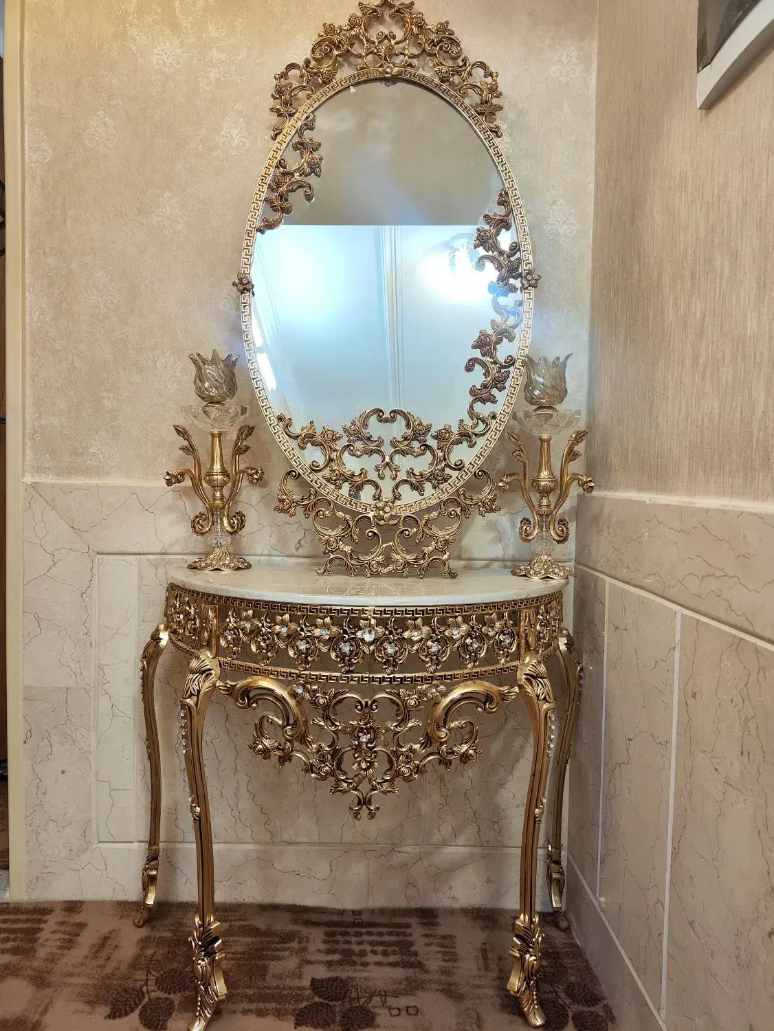 آینه شمعدان همراه با کنسول|بوفه، ویترین، کنسول|شهرضا, |دیوار