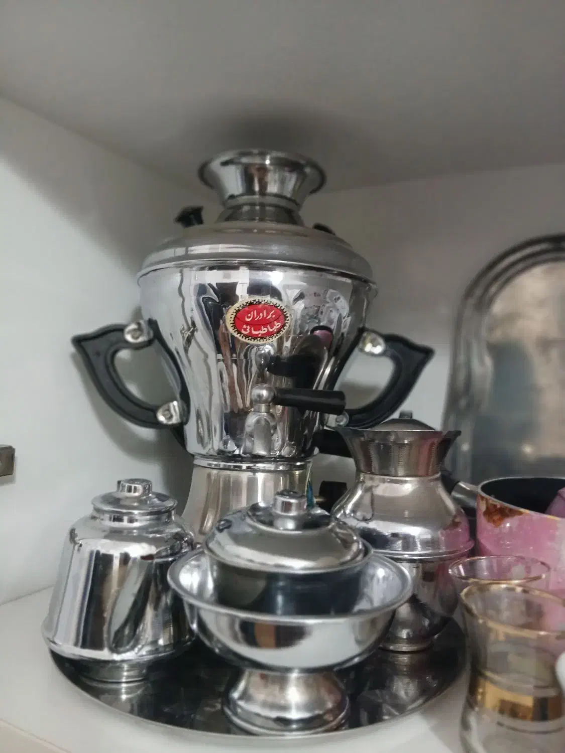 سماور کوچک مارک برادران طباطبایی|کلکسیون اشیاء عتیقه|قم, شاه سید علی|دیوار