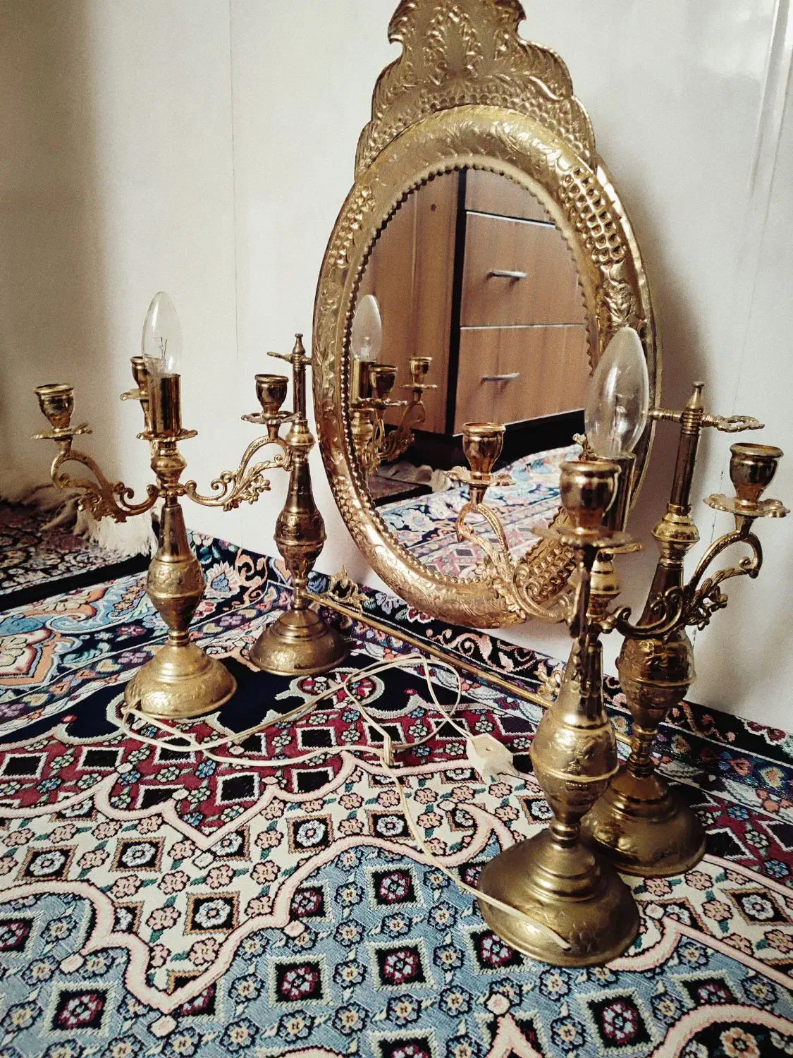 آیینه شمعدان برنز|آینه|زنجان, |دیوار