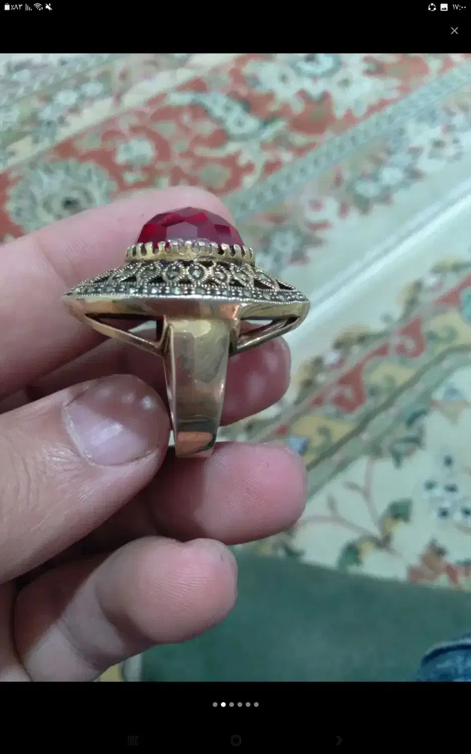 انگشتر نقره با نگین یاقوت سرخ آبکاری طلا جواهری|جواهرات|بروجرد, |دیوار
