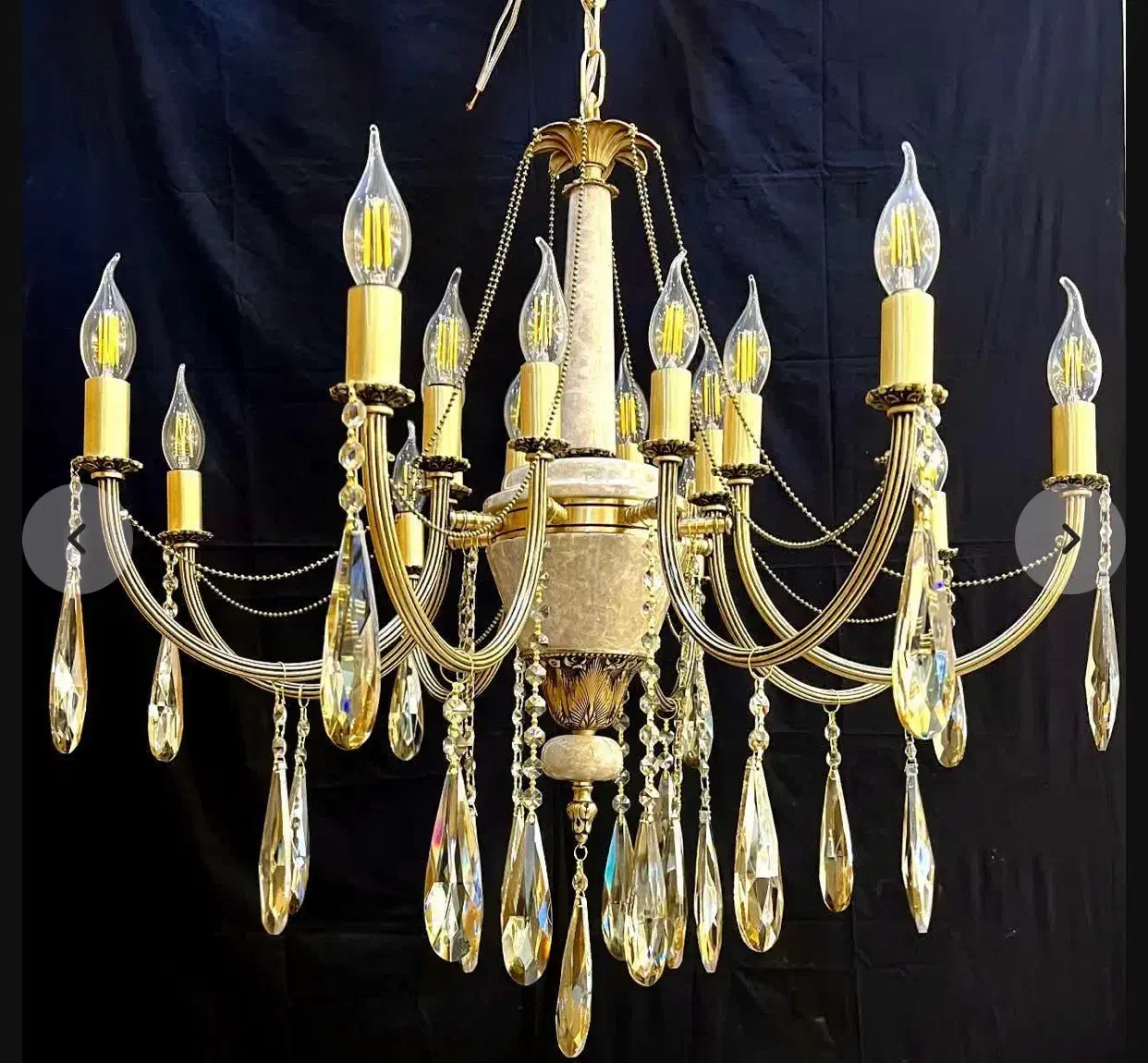 لوستر سنگی باترکیبی از برنز وزنجیروکریستال درجه یک|لوستر و چراغ آویز|کرمانشاه, |دیوار