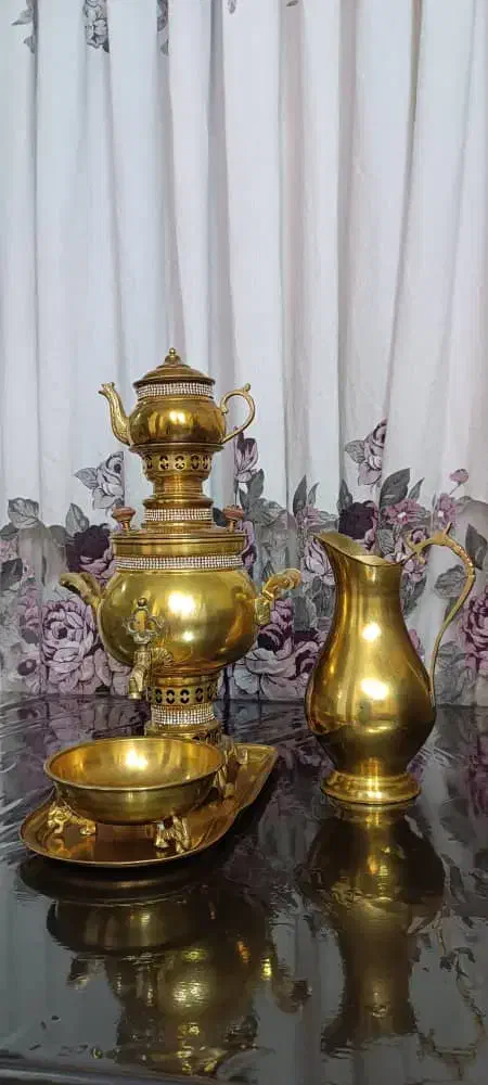 ستِ سماور ذغالی در حد نو با پارچ لگن وسینی زیر|کلکسیون اشیاء عتیقه|تهران, بهداشت|دیوار