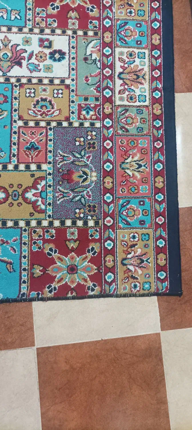 گبه کناره ای راهرویی طرح خشتی سورمه ای|گلیم، جاجیم، گبه|قرچک, شهرک طلائیه|دیوار