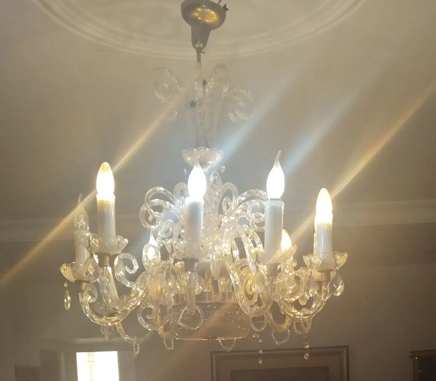 لوسترلوستر کریستال ده شاخه سالم فروش فوری زیر قیمت|لوستر و چراغ آویز|گرمدره, |دیوار