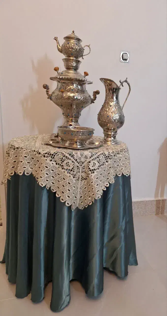 ست سماور برنجی آبکاری نقره|کلکسیون اشیاء عتیقه|مشهد, شهرک بهارستان|دیوار