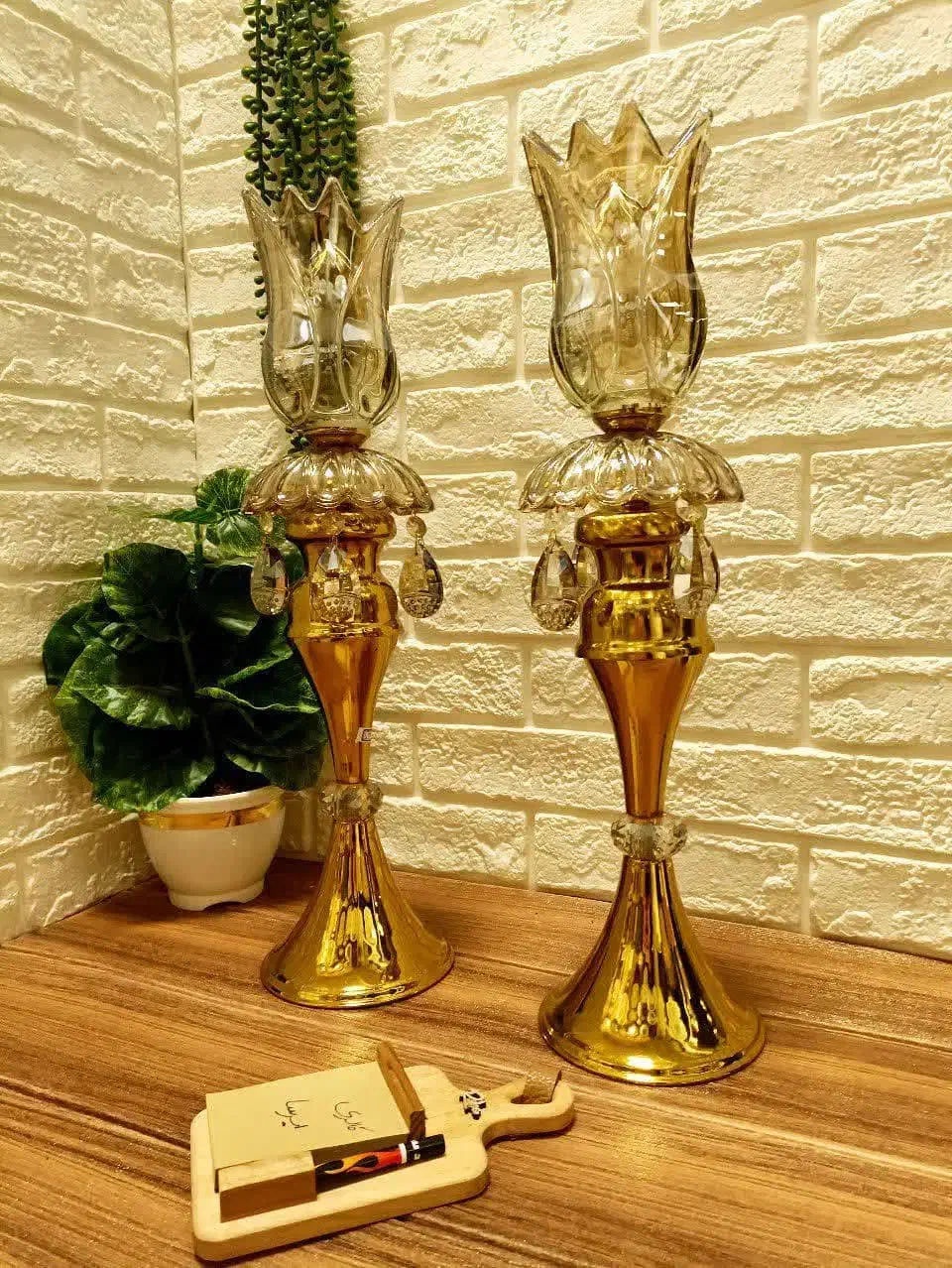 شمعدان طلایی فلزی|لوستر و چراغ آویز|سنندج, |دیوار