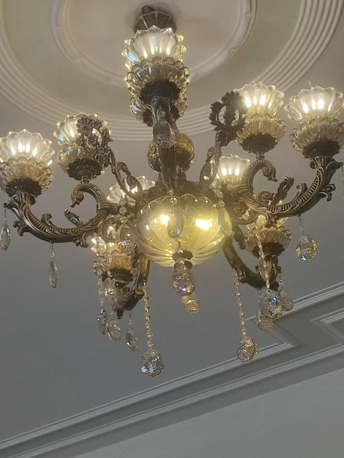 لوستر 5 شاخه 10 لامپ|لوستر و چراغ آویز|فولادشهر, B7|دیوار