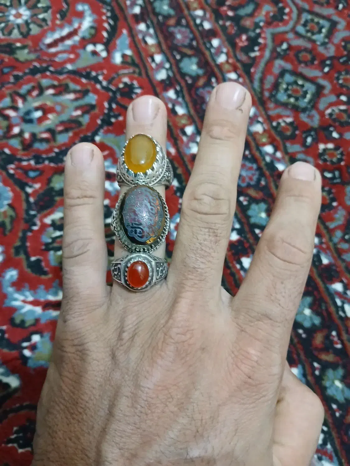 سه عدد انگشتر نقره اصل عقیق با تخفیف|جواهرات|بندر انزلی, ساحل قو|دیوار