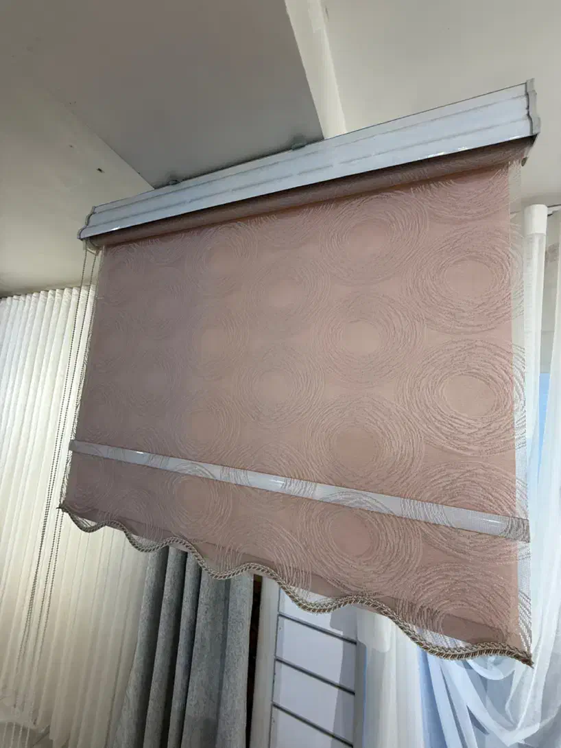 پرده دو مکانیزم صورتی طرح دایره دایره|پرده، رانر، رومیزی|ساری, |دیوار