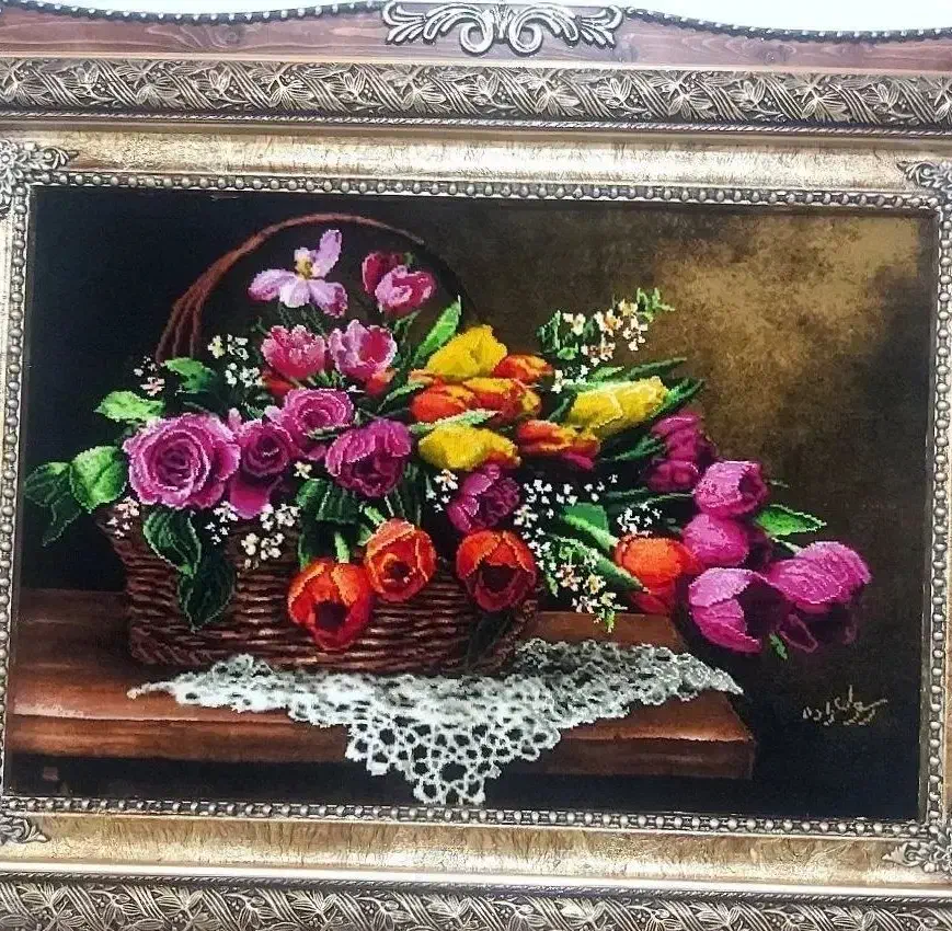 تابلو گل تاج کد 23 دستبافت و ابریشم دار|تابلو فرش|تبریز, |دیوار