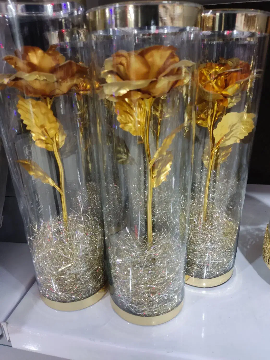 باکس شیشه ای گل رز طلایی عمده و جزئی|گل مصنوعی|اصفهان, بهاران|دیوار