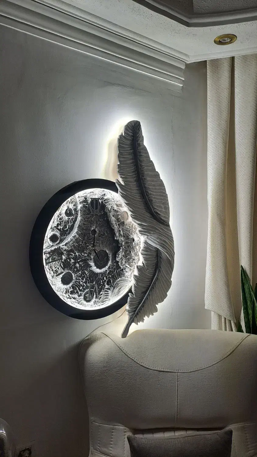 تابلو و ساعت ماه و پر نورانی با قاب و نور مخفی|ساعت دیواری و تزئینی|تهران, تهرانسر شرقی|دیوار