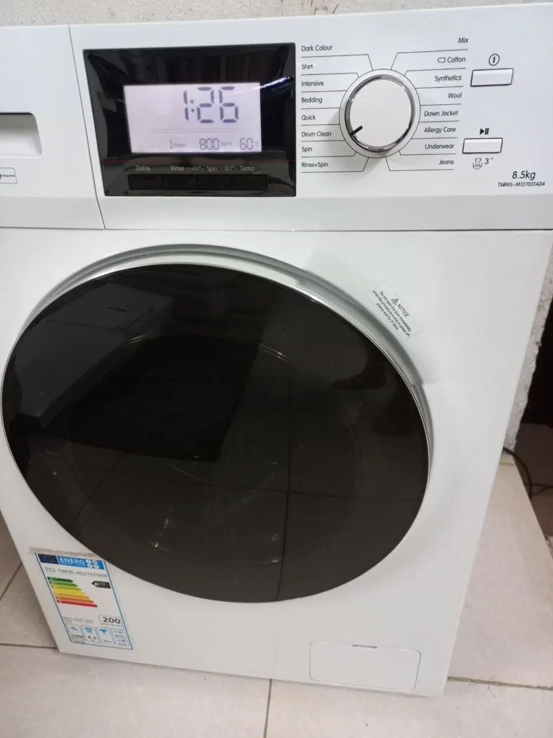 لباسشویی لمسی TcL آلمانی 8.5 کیلویی 1 سال کار|ماشین لباسشویی و خشک‌کن لباس|مشهد, چهارچشمه|دیوار